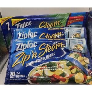Ziploc Zip 'N Steam Medium Bags Lot Of (3) 10 Packs + 7 Large Bags (37 Total)